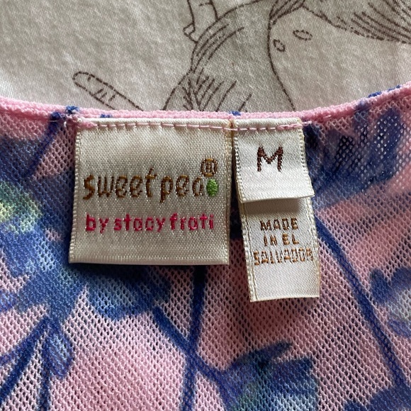 Y2K Double Mesh Sheer Pink Floral Printed Babydoll Top Medium Fairycore Feminine - Picture 4 of 7